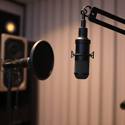 Image of a microphone in a recording studio, illustrating the art of podcasting.