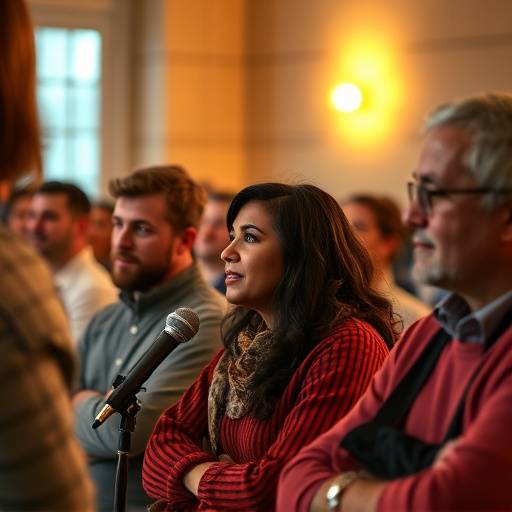 Image of diverse group of people listening to podcast.