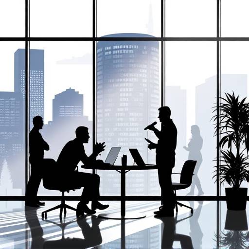 Podcast artwork for 'Business Innovators' showcasing a modern office building with silhouettes of people collaborating.