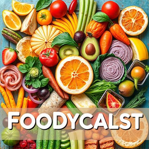 Podcast artwork for 'Culinary Chronicles' featuring a colorful collage of diverse foods from different cultures.