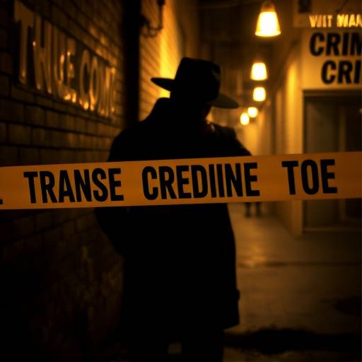 Podcast artwork for 'True Crime Files' featuring crime scene tape and a silhouette of a detective in a dimly lit alley.
